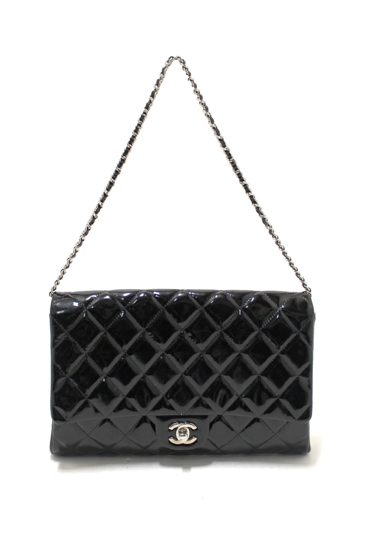 Top Quality Chanel Classic Quilted Black Patent Leather Flap Shoulder Clutch Bag