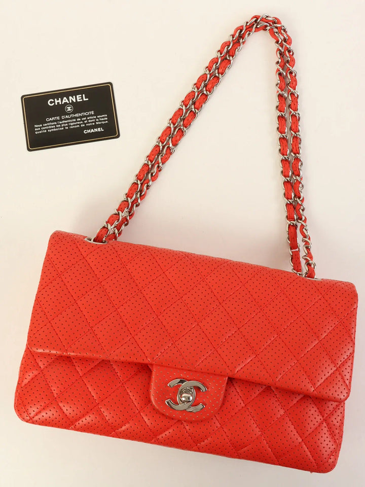 Chanel Around 2007 Made Punching Leather Turn-Lock Chain Shoulder Bag Red