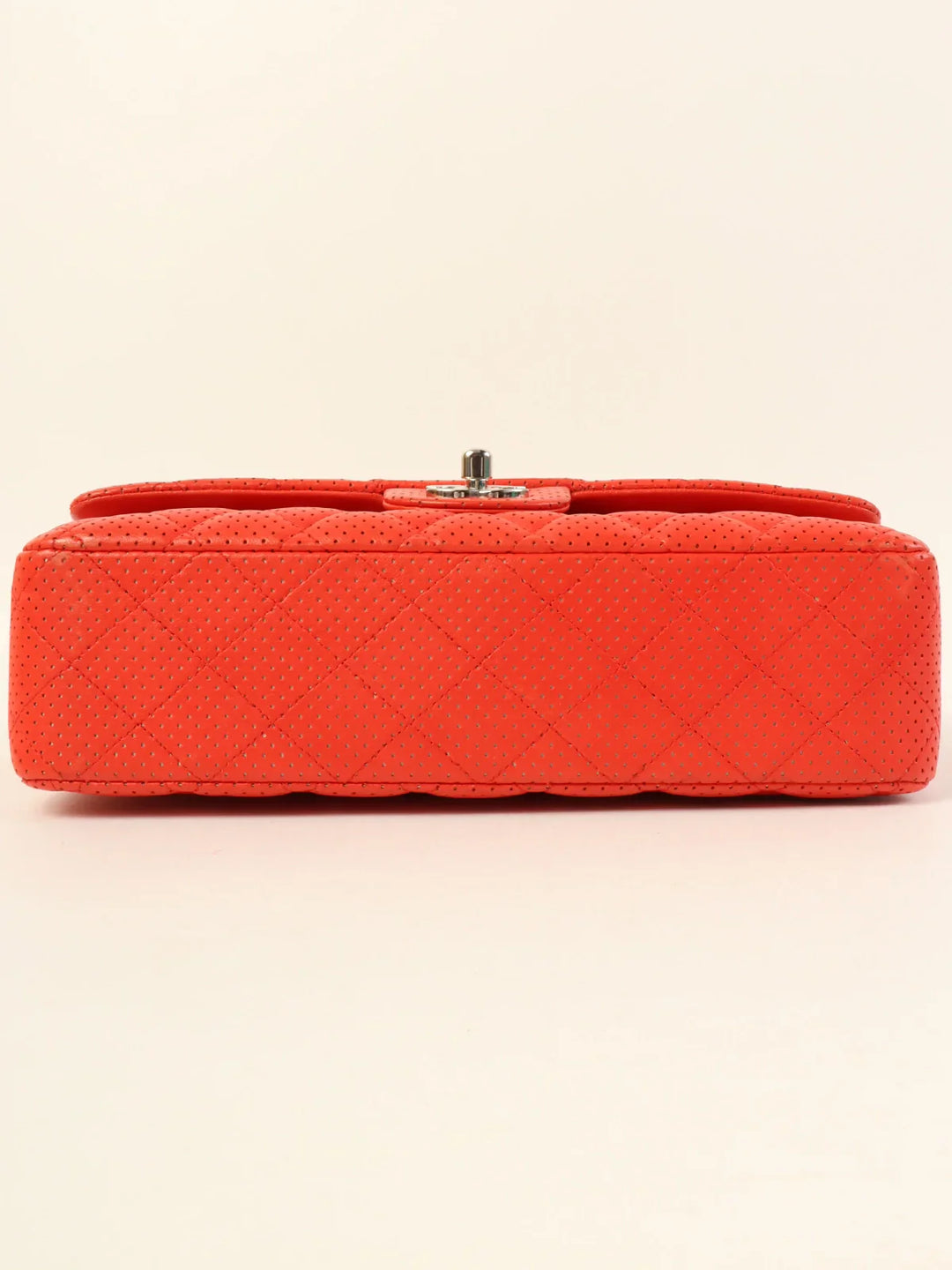 Chanel Around 2007 Made Punching Leather Turn-Lock Chain Shoulder Bag Red