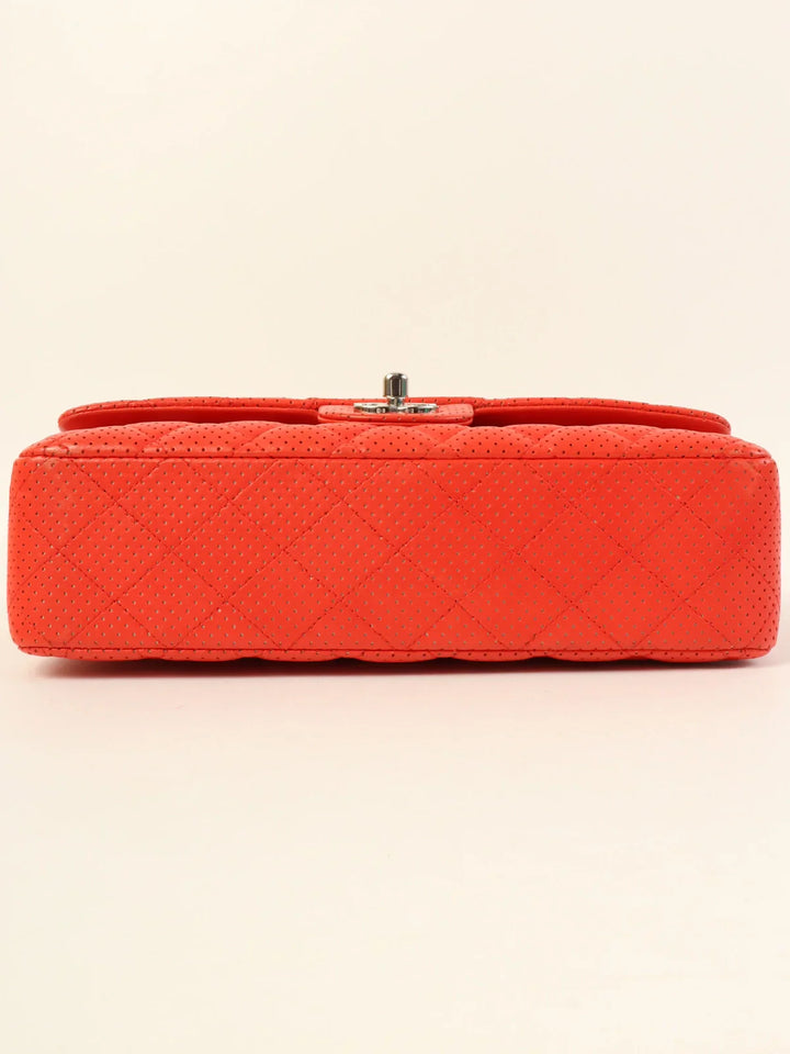 Chanel Around 2007 Made Punching Leather Turn-Lock Chain Shoulder Bag Red