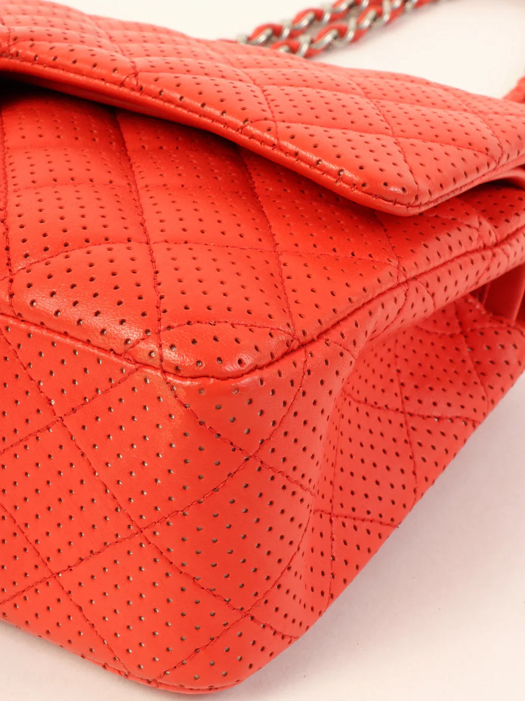 Chanel Around 2007 Made Punching Leather Turn-Lock Chain Shoulder Bag Red