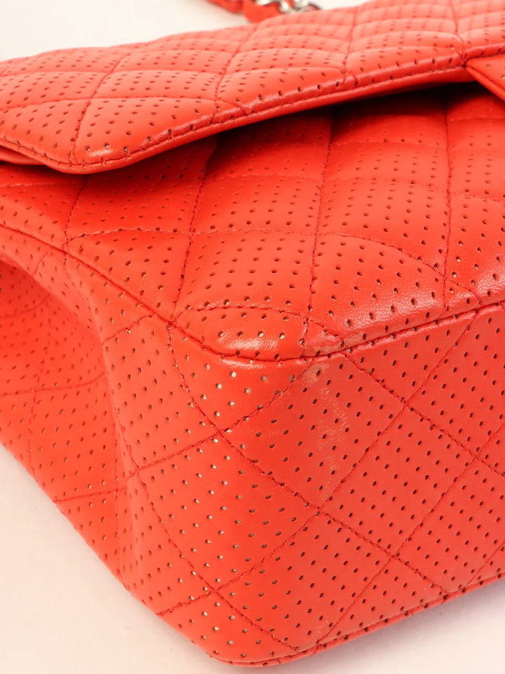 Chanel Around 2007 Made Punching Leather Turn-Lock Chain Shoulder Bag Red