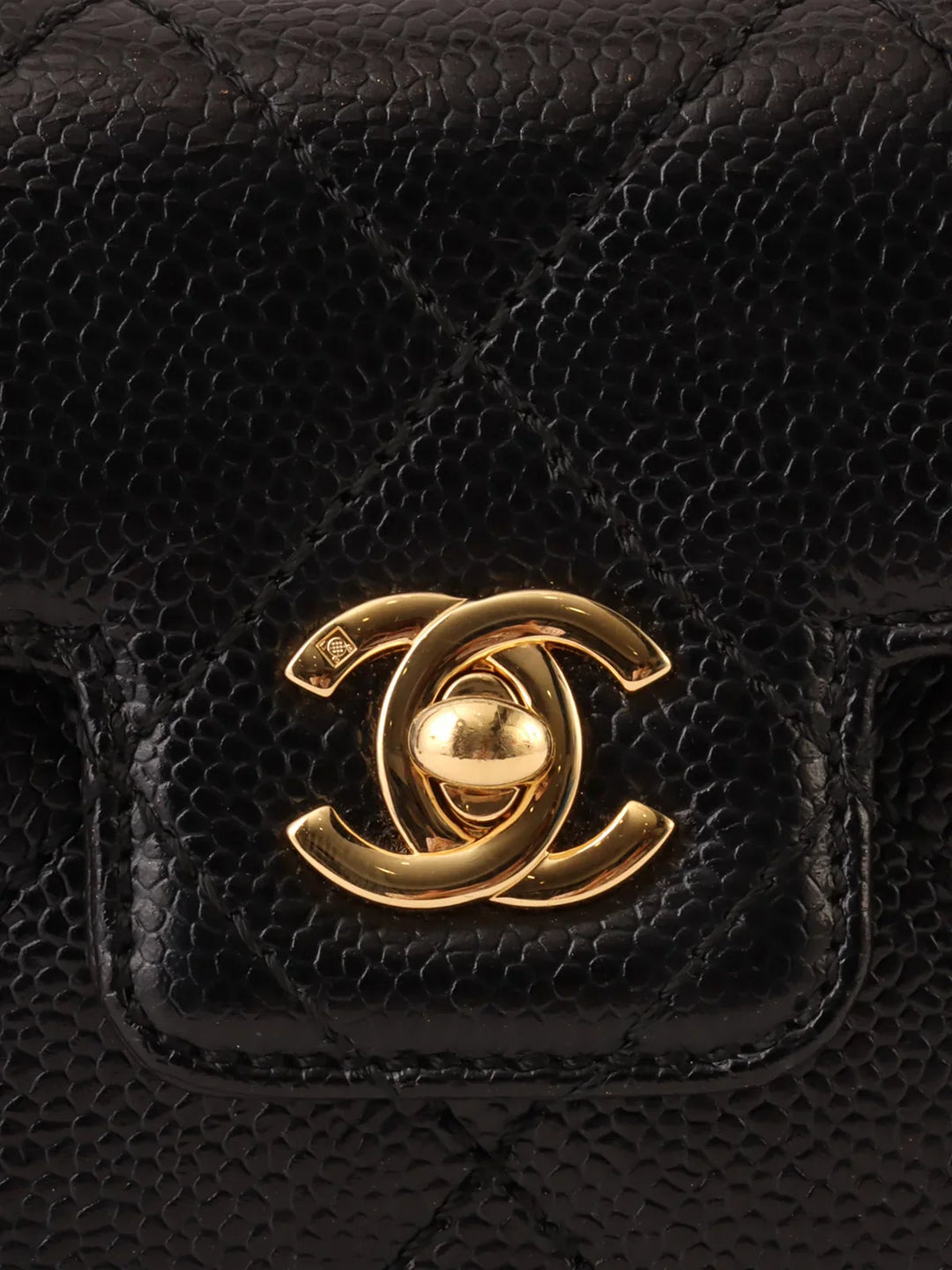 Chanel Around 2000 Made Caviar Skin Design New Turn-Lock Mini Chain Top Handle Bag Black