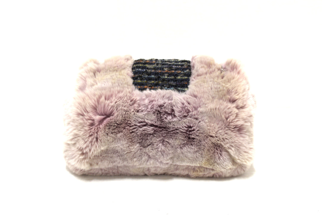 Vintage Top Quality Chanel Lilac Purple Fur Blue Tweed Flap Chain Shoulder Bag