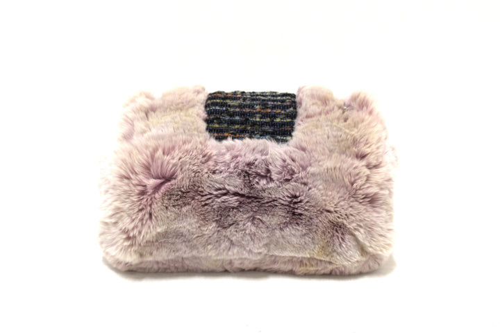 Vintage Top Quality Chanel Lilac Purple Fur Blue Tweed Flap Chain Shoulder Bag