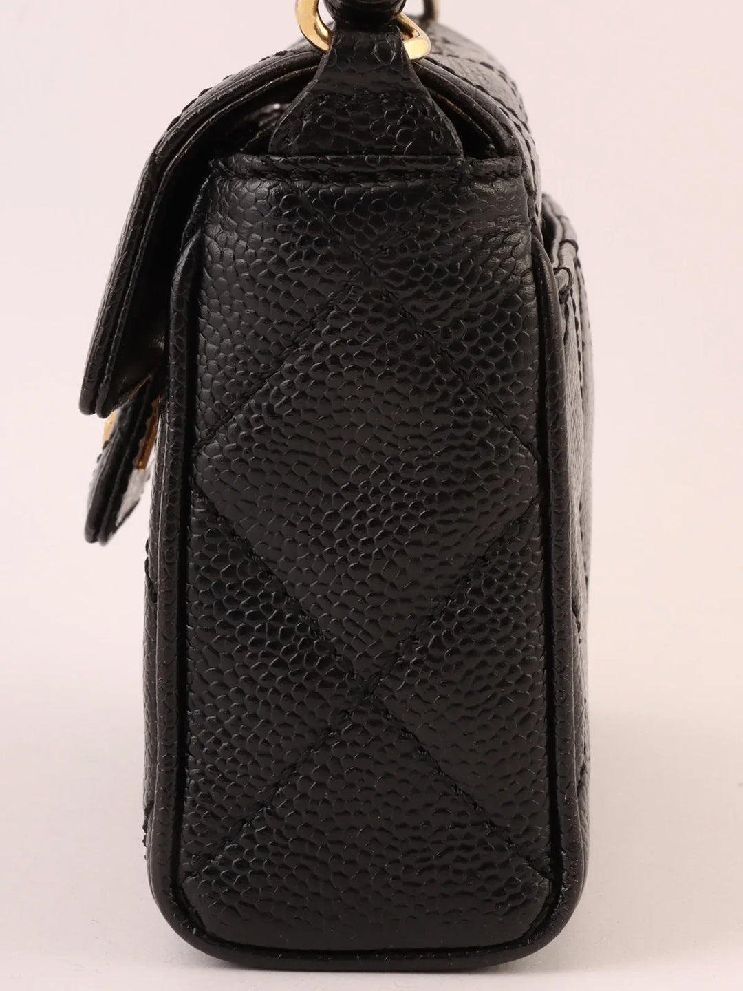 Chanel Around 2000 Made Caviar Skin Design New Turn-Lock Mini Chain Top Handle Bag Black