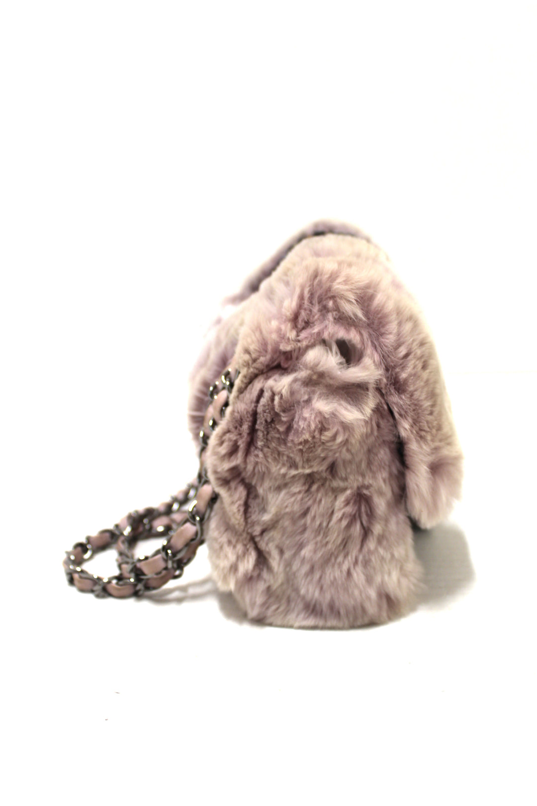 Vintage Top Quality Chanel Lilac Purple Fur Blue Tweed Flap Chain Shoulder Bag