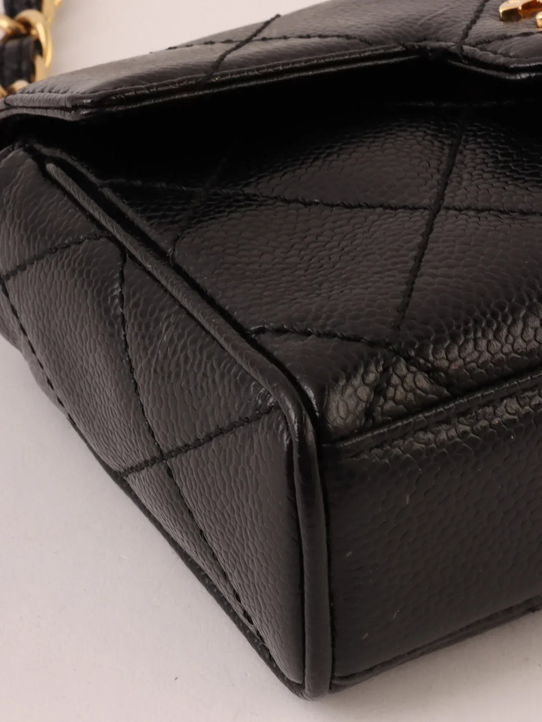 Chanel Around 2000 Made Caviar Skin Design New Turn-Lock Mini Chain Top Handle Bag Black