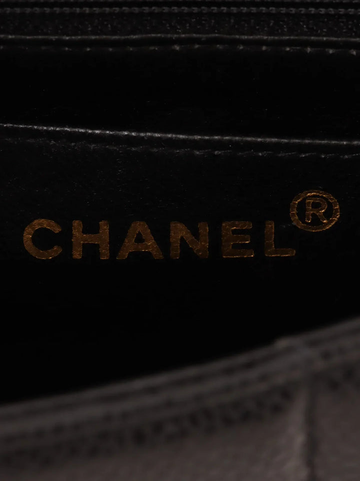 Chanel Around 1992 Made Caviar Skin Mademoiselle Stitch Turn-Lock Chain Bag Mini Black
