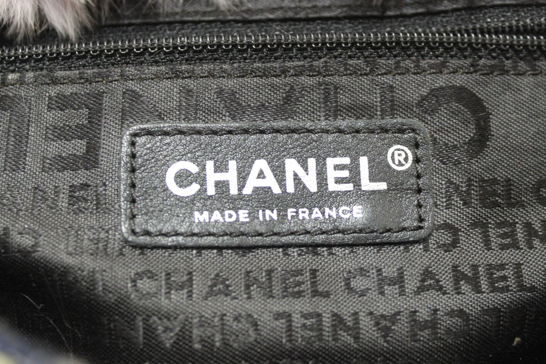 Vintage Top Quality Chanel Lilac Purple Fur Blue Tweed Flap Chain Shoulder Bag