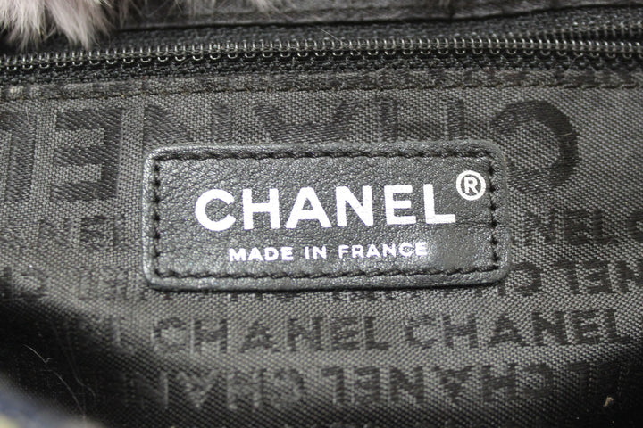 Vintage Top Quality Chanel Lilac Purple Fur Blue Tweed Flap Chain Shoulder Bag