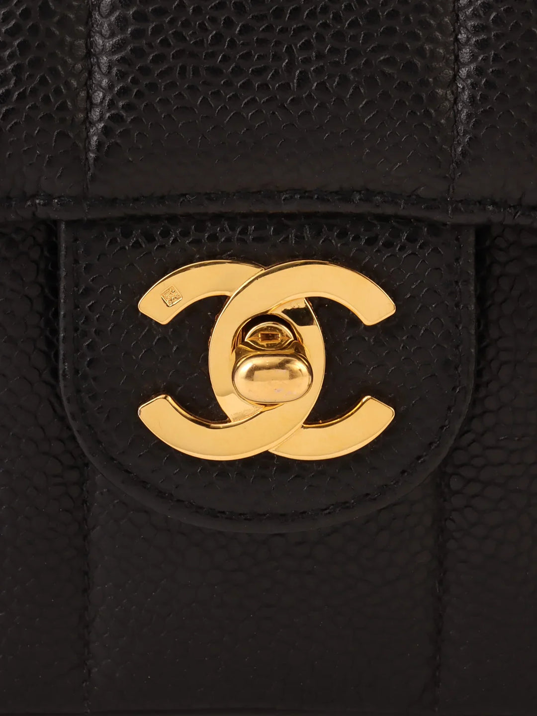 Chanel Around 1992 Made Caviar Skin Mademoiselle Stitch Turn-Lock Chain Bag Mini Black