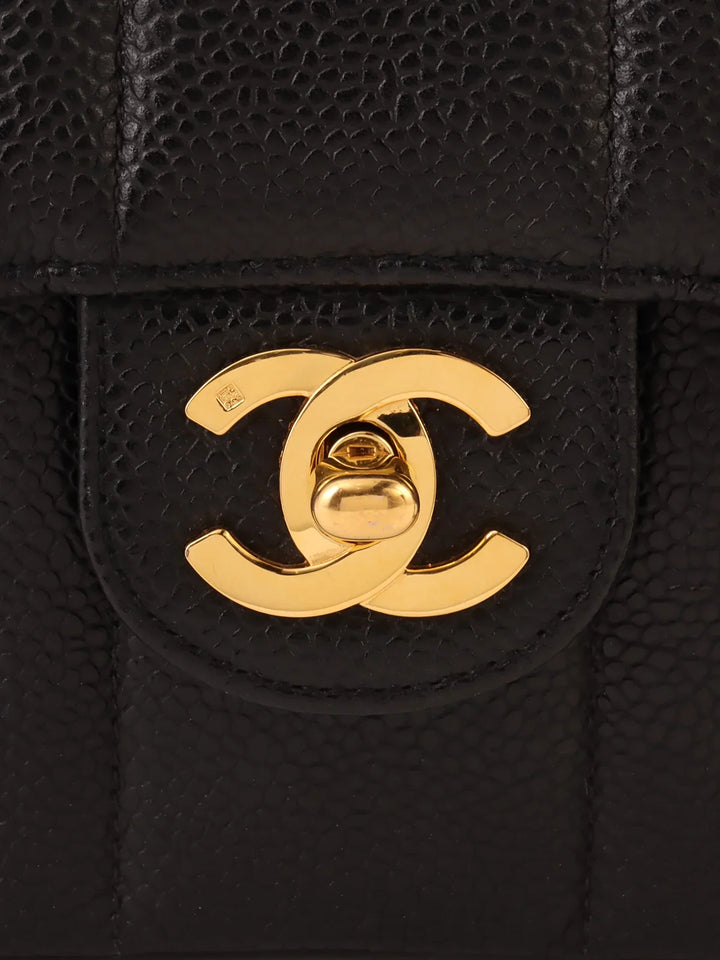 Chanel Around 1992 Made Caviar Skin Mademoiselle Stitch Turn-Lock Chain Bag Mini Black