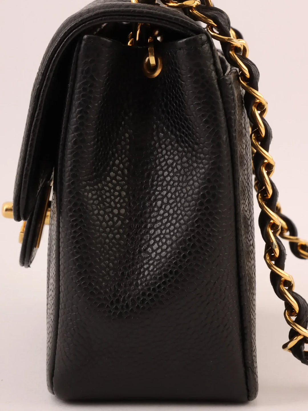 Chanel Around 1992 Made Caviar Skin Mademoiselle Stitch Turn-Lock Chain Bag Mini Black