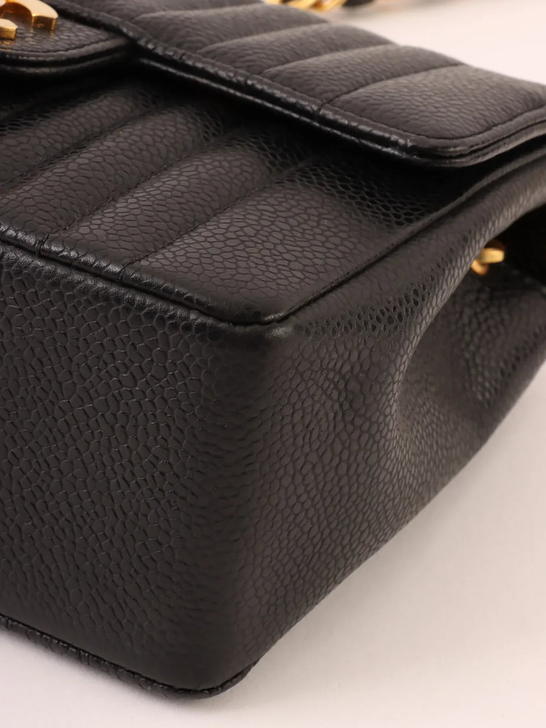Chanel Around 1992 Made Caviar Skin Mademoiselle Stitch Turn-Lock Chain Bag Mini Black