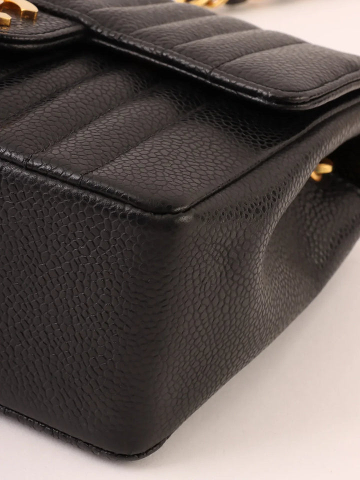 Chanel Around 1992 Made Caviar Skin Mademoiselle Stitch Turn-Lock Chain Bag Mini Black