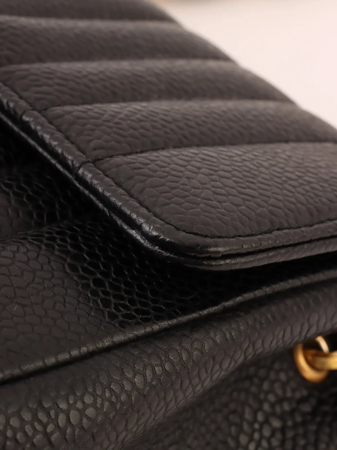 Chanel Around 1992 Made Caviar Skin Mademoiselle Stitch Turn-Lock Chain Bag Mini Black