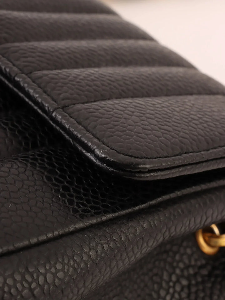 Chanel Around 1992 Made Caviar Skin Mademoiselle Stitch Turn-Lock Chain Bag Mini Black