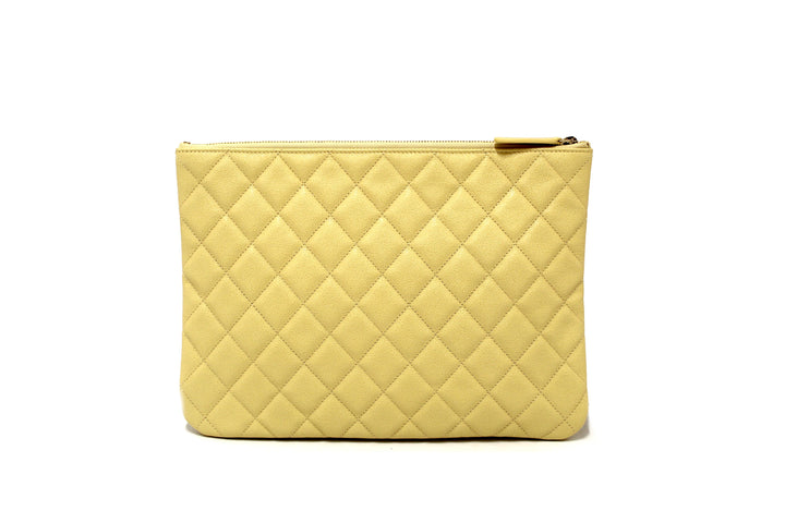 New Top Quality Chanel Yellow Caviar Leather Classic Zipped O Case Pouch Clutch Bag