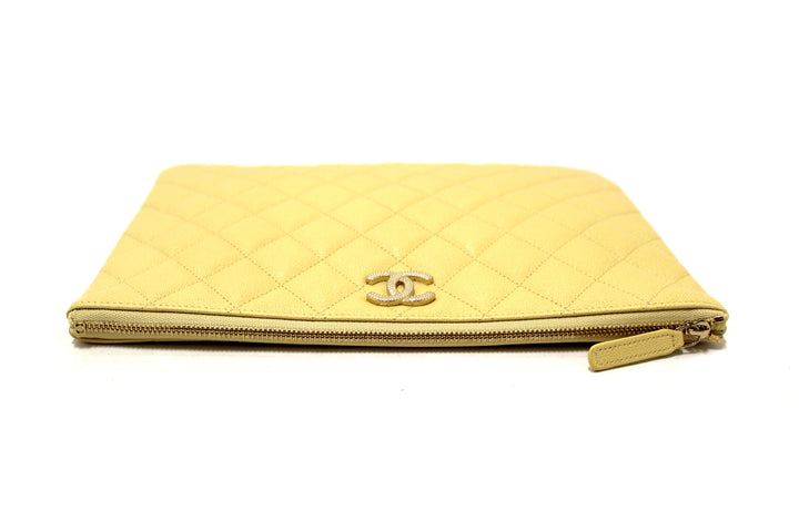 New Top Quality Chanel Yellow Caviar Leather Classic Zipped O Case Pouch Clutch Bag