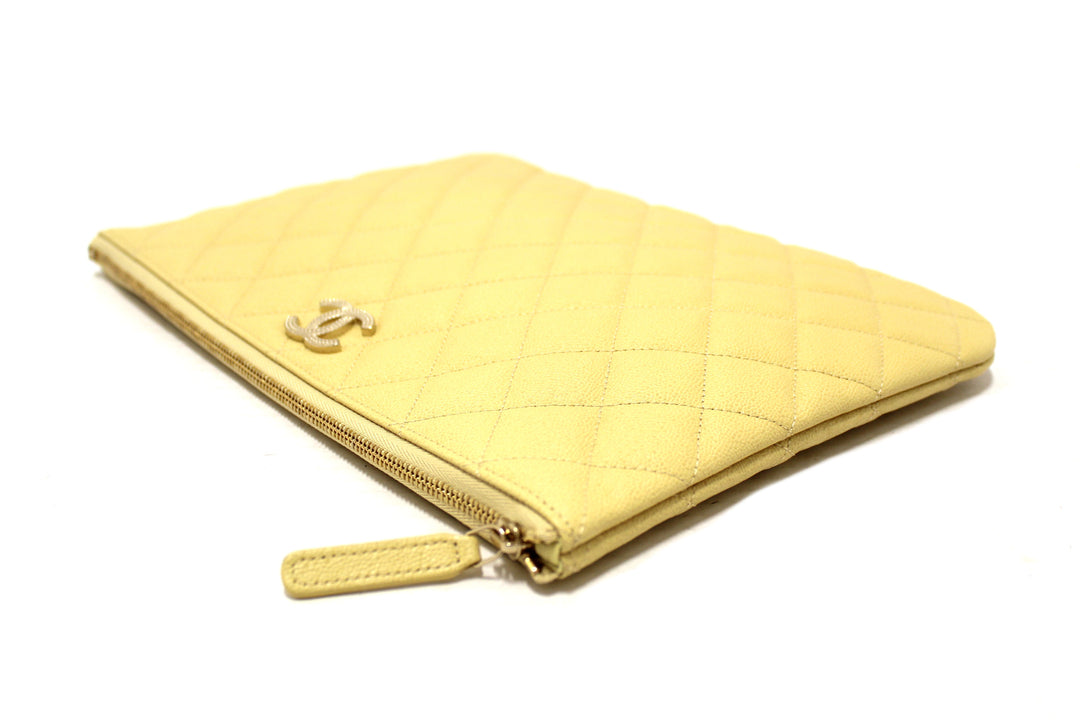 New Top Quality Chanel Yellow Caviar Leather Classic Zipped O Case Pouch Clutch Bag