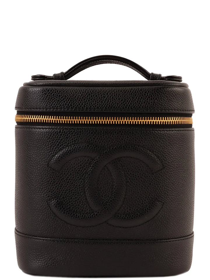 Chanel Around 2000 Made Caviar Skin Cc Mark Stitch Vanity Black