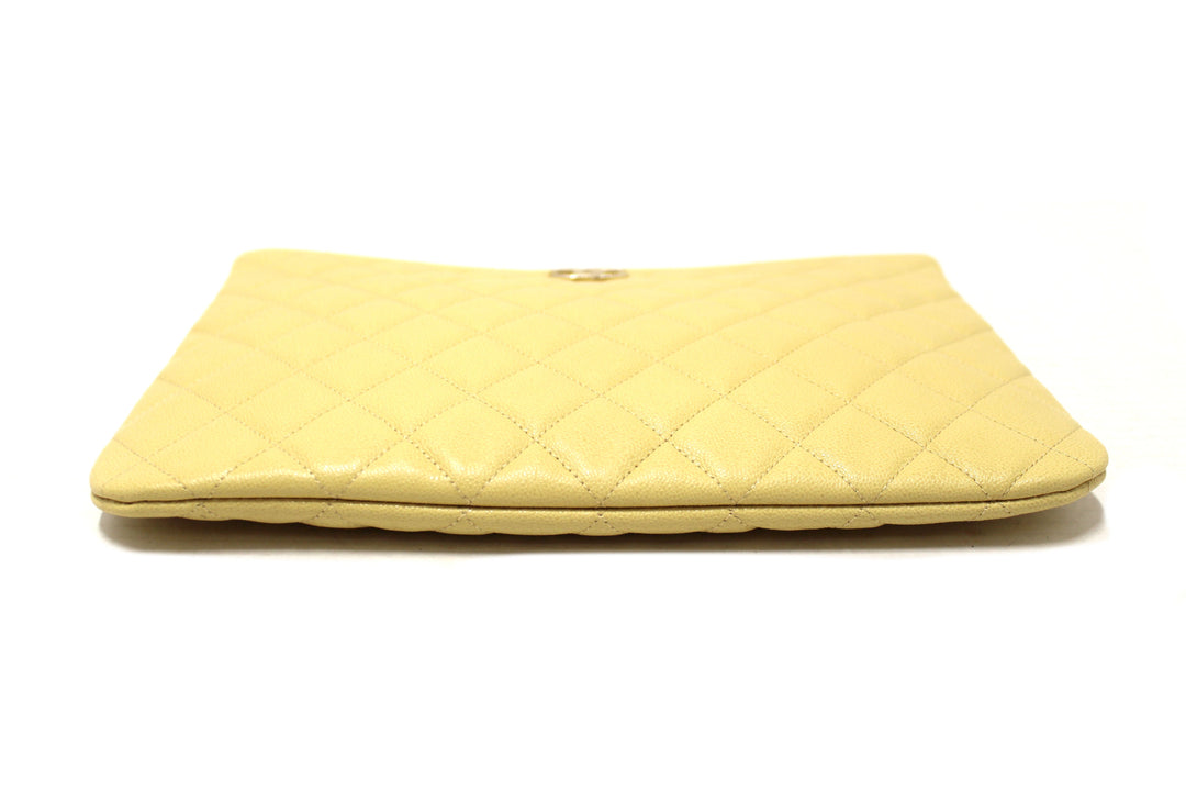 New Top Quality Chanel Yellow Caviar Leather Classic Zipped O Case Pouch Clutch Bag