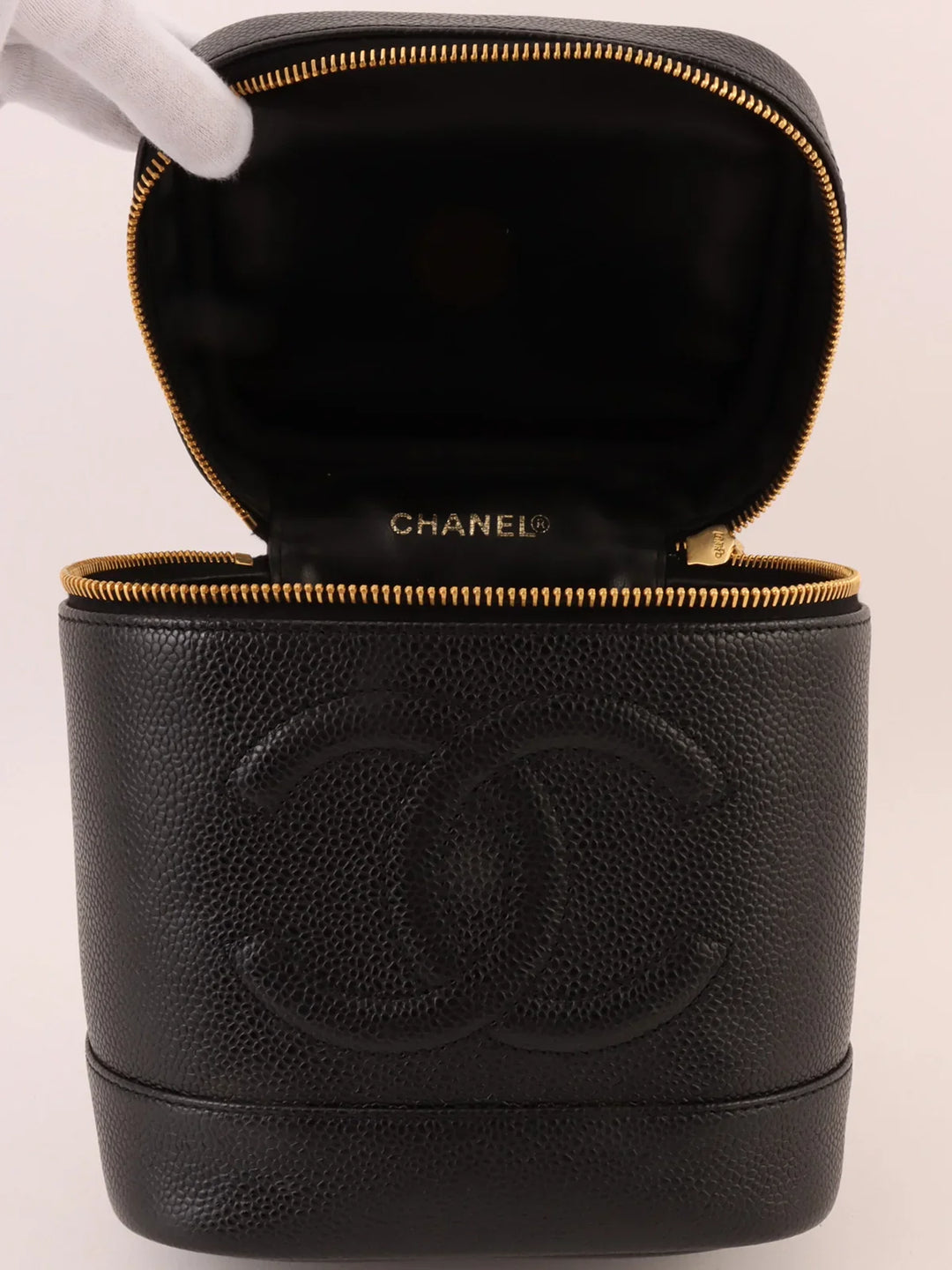 Chanel Around 2000 Made Caviar Skin Cc Mark Stitch Vanity Black