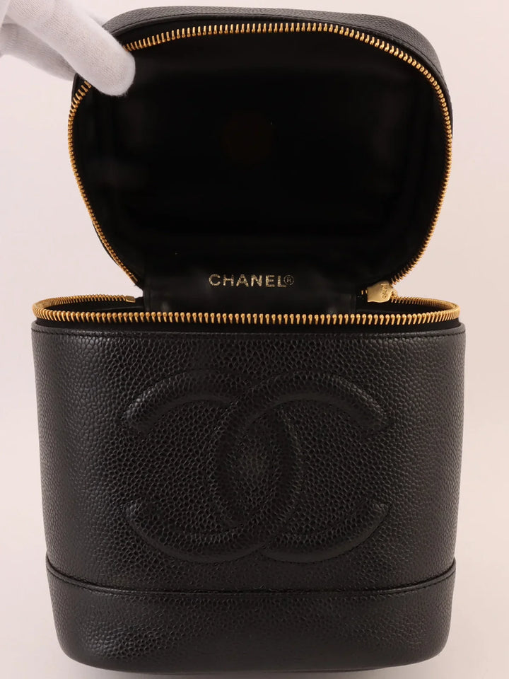 Chanel Around 2000 Made Caviar Skin Cc Mark Stitch Vanity Black