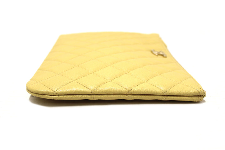 New Top Quality Chanel Yellow Caviar Leather Classic Zipped O Case Pouch Clutch Bag