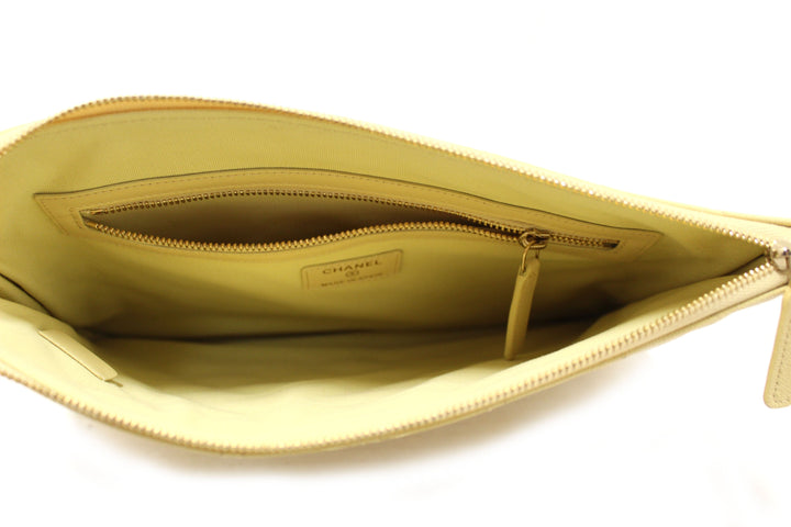 New Top Quality Chanel Yellow Caviar Leather Classic Zipped O Case Pouch Clutch Bag