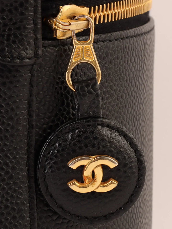 Chanel Around 2000 Made Caviar Skin Cc Mark Stitch Vanity Black
