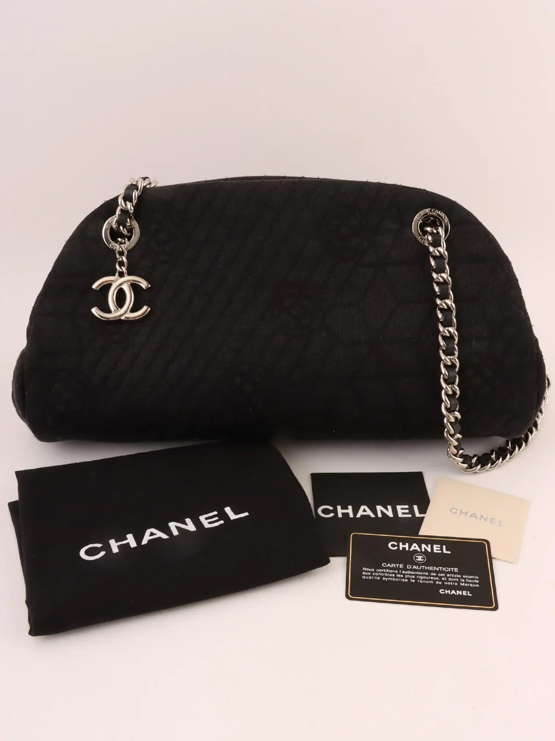 Chanel Around 2012 Made Denim Camellia Stitch Cc Mark Charm Chain Shoulder Bag Black