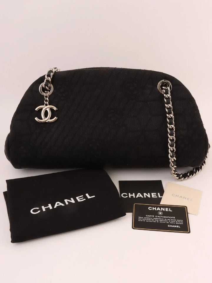 Chanel Around 2012 Made Denim Camellia Stitch Cc Mark Charm Chain Shoulder Bag Black