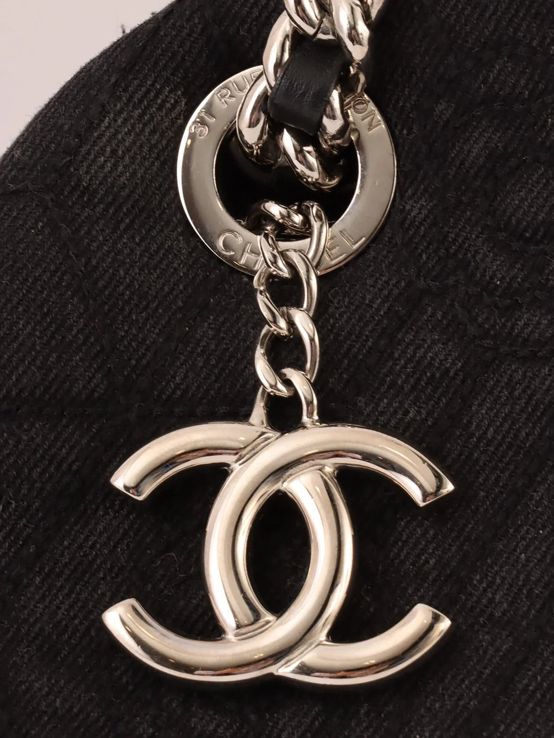 Chanel Around 2012 Made Denim Camellia Stitch Cc Mark Charm Chain Shoulder Bag Black