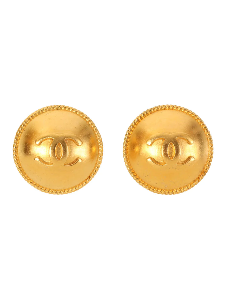 Chanel 1995 Made Round Dome Design Cc Mark Earrings