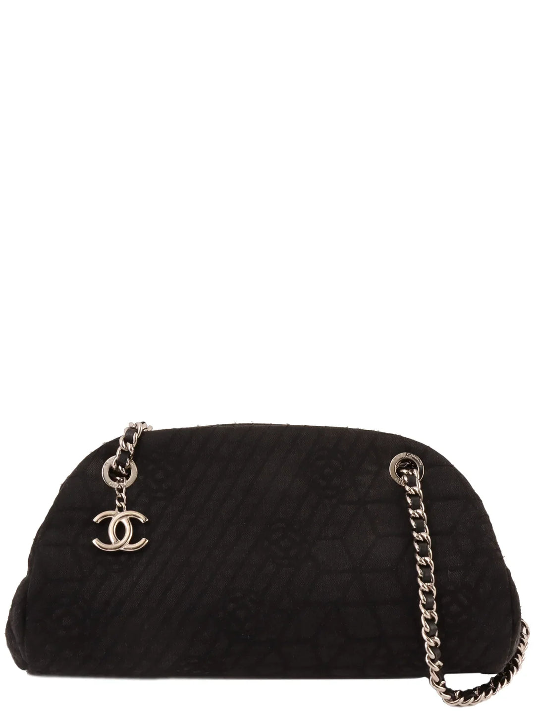 Chanel Around 2012 Made Denim Camellia Stitch Cc Mark Charm Chain Shoulder Bag Black