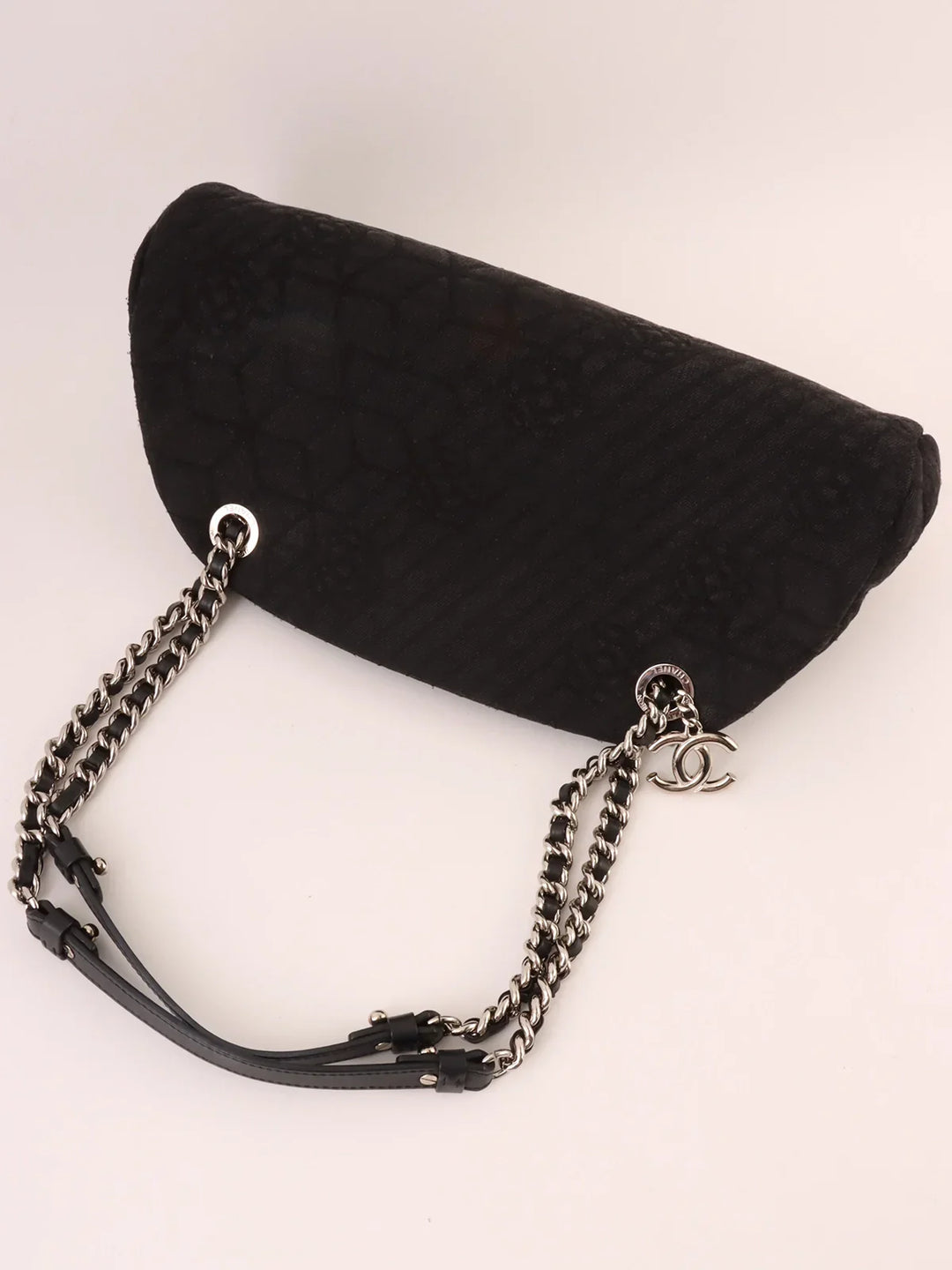 Chanel Around 2012 Made Denim Camellia Stitch Cc Mark Charm Chain Shoulder Bag Black