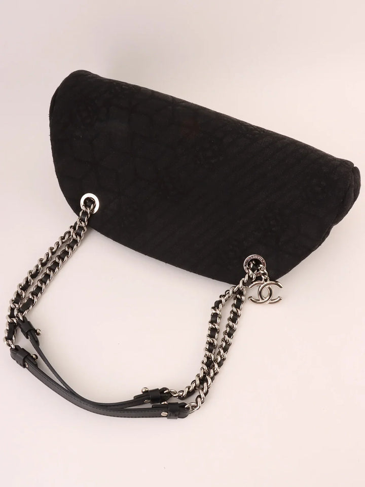 Chanel Around 2012 Made Denim Camellia Stitch Cc Mark Charm Chain Shoulder Bag Black