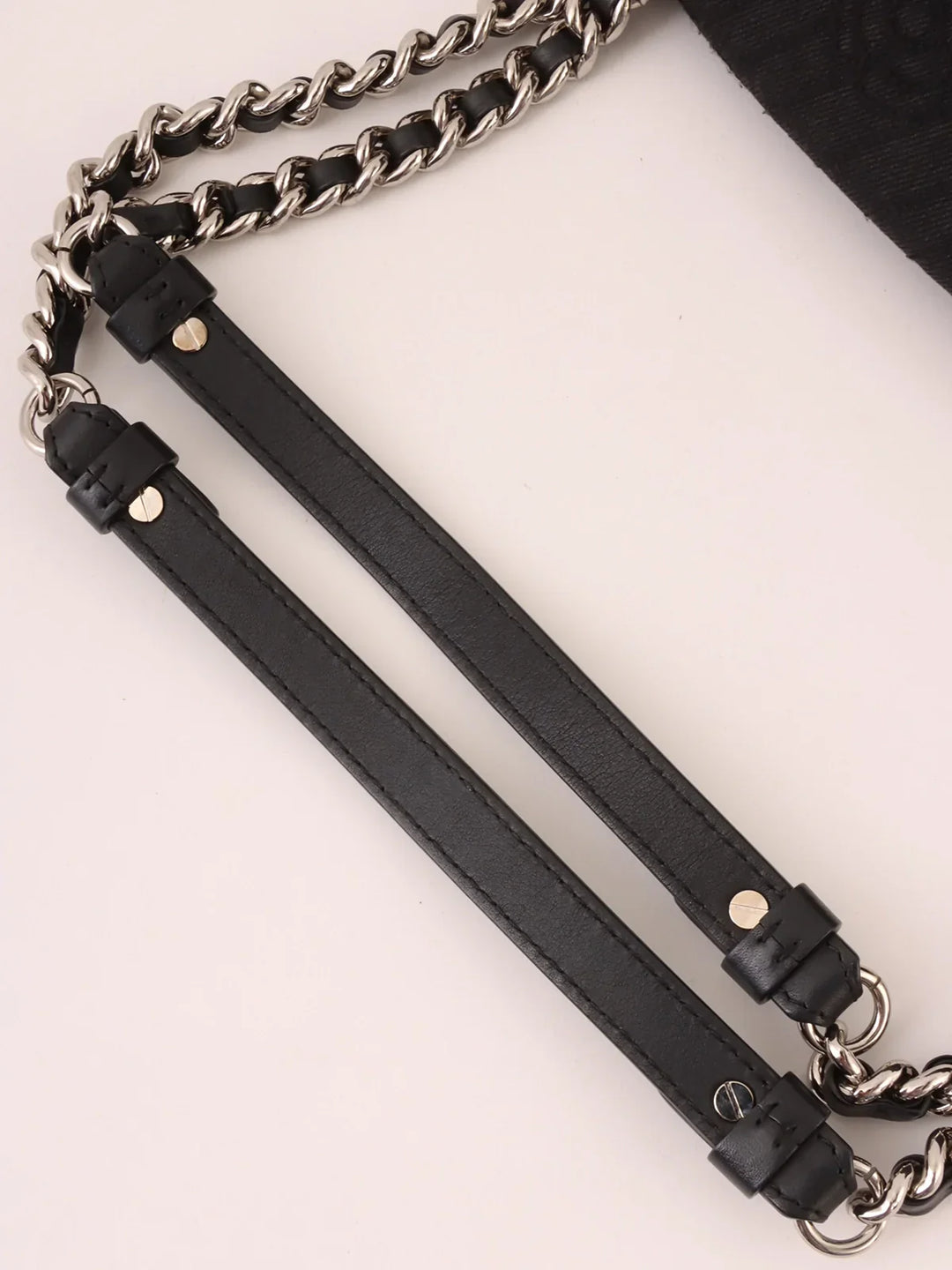 Chanel Around 2012 Made Denim Camellia Stitch Cc Mark Charm Chain Shoulder Bag Black