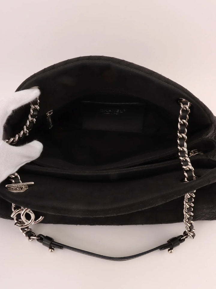 Chanel Around 2012 Made Denim Camellia Stitch Cc Mark Charm Chain Shoulder Bag Black