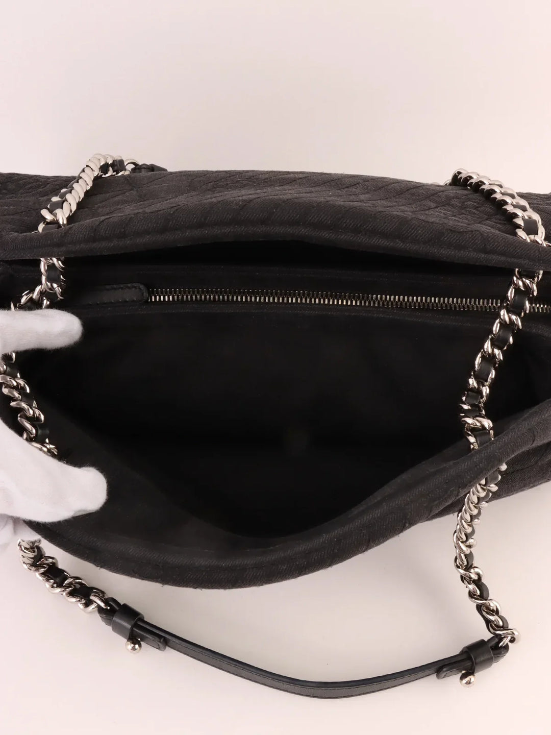Chanel Around 2012 Made Denim Camellia Stitch Cc Mark Charm Chain Shoulder Bag Black