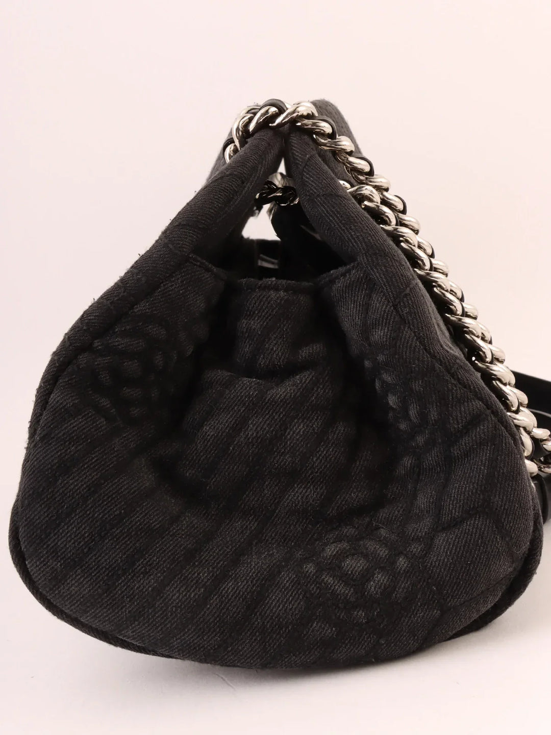 Chanel Around 2012 Made Denim Camellia Stitch Cc Mark Charm Chain Shoulder Bag Black