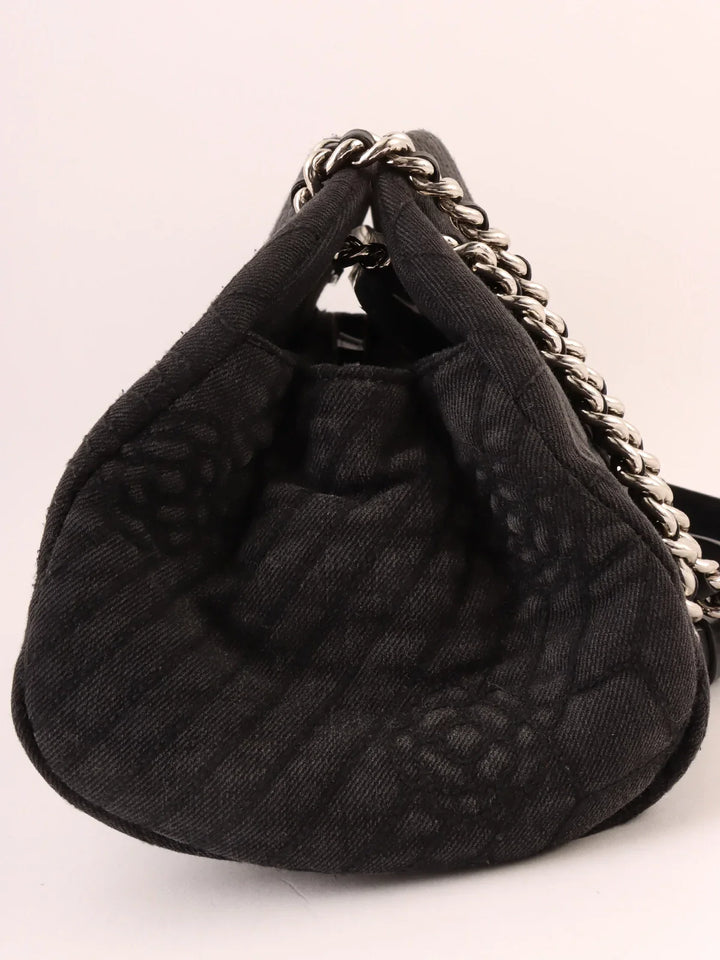 Chanel Around 2012 Made Denim Camellia Stitch Cc Mark Charm Chain Shoulder Bag Black