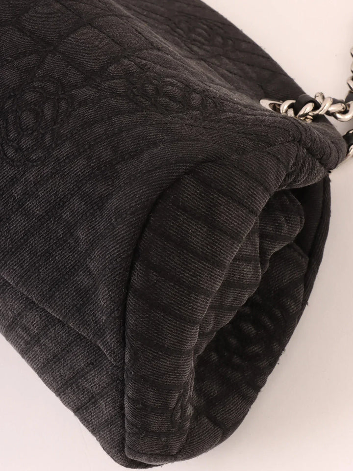 Chanel Around 2012 Made Denim Camellia Stitch Cc Mark Charm Chain Shoulder Bag Black