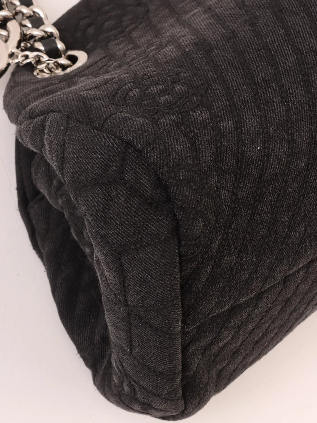 Top Quality Chanel Around 2012 Made Denim Camellia Stitch Cc Mark Charm Chain Shoulder Bag Black
