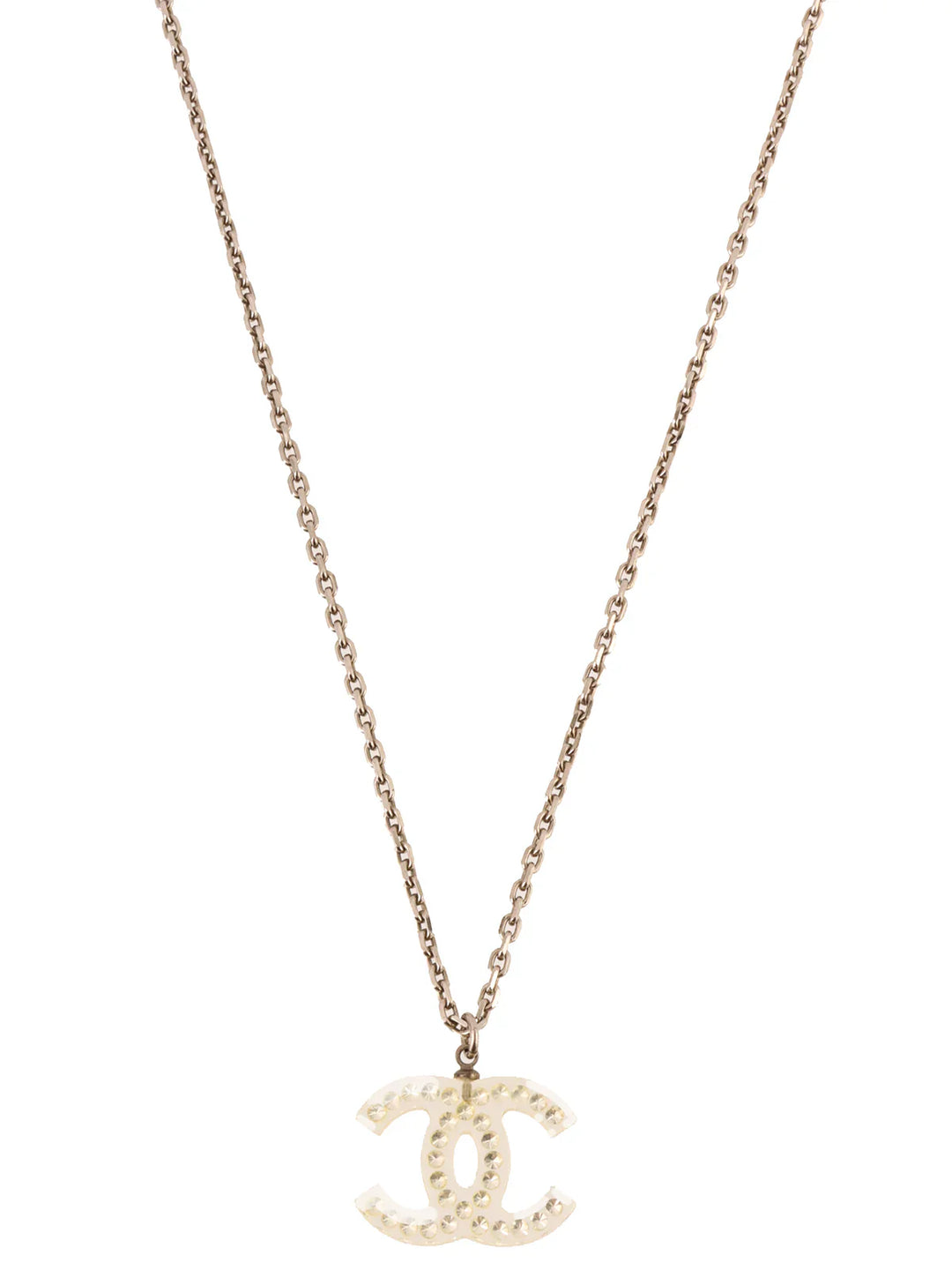 Chanel 2005 Made Rhinestone Cc Mark Plate Necklace Silver/Clear