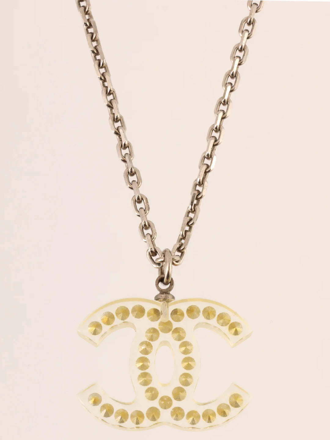 Chanel 2005 Made Rhinestone Cc Mark Plate Necklace Silver/Clear