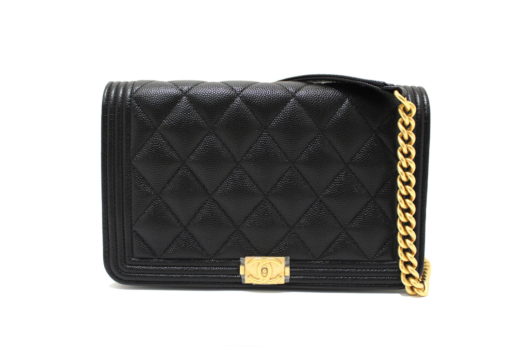 Chanel Black Caviar Quilted Leather Boy Wallet On Chain WOC | Italystation.com