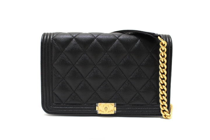 Chanel Black Caviar Quilted Leather Boy Wallet On Chain WOC | Italystation.com